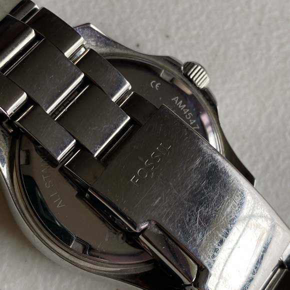 Fossil Chronograph Blue Dial Watch Unisex Round Silver Bracelet AM 4547 - Picture 9 of 9